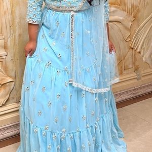 Powder blue lehenga with mirror work